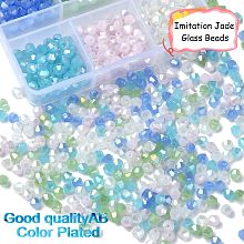 600Pcs 6 Colors Imitation Jade Electroplate Glass Beads Strands, AB Color Plated, Faceted, Bicone, Mixed Color, 4x4mm, Hole: 0.8mm, 100Pcs/color