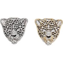 CHGCRAFT 2Pcs 2 Colors Vintage Black Enamel Spotted Leopard Head Rhinestone Crystal Animal Brooch Pin Rhinestone Leopard Brooch Pin Alloy Animal Badge for Backpack Clothes, Platinum & Light Gold