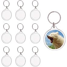 PandaHall Elite 60 Sets Acrylic Photo Snap in Keychain 47x42x6mm Flat Round Custom Blank Photo Keyring DIY Picture Frames Clear