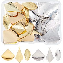 SUPERFINDINGS 60Pcs 3 Style Gold Platinum Blanks Pendants Rack Plating Brass Pendants Rhombus Triangle Leaf Stamping Blanks Charms for Jewelry Making