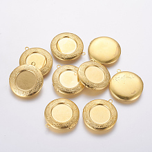 Honeyhandy Brass Locket Pendants, Flat Round, Nickel Free, Raw(Unplated), 36x32x6mm, Hole: 2.5mm