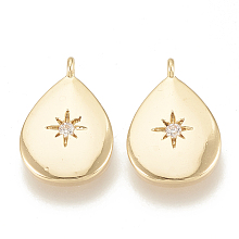 Honeyhandy Brass Cubic Zirconia Charms, Teardrop with Star, Nickel Free, Real 18K Gold Plated, 14x9.5x1.5mm, Hole: 0.5mm