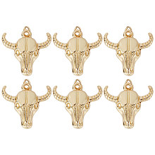 SUNNYCLUE 6Pcs Rack Plating Brass Pendants, with Jump Ring, Long-Lasting Plated, Cow Head, Real 18K Gold Plated, 23x24x5mm, Jump Ring: 5x0.9mm, 3mm Inner Diameter