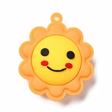 Honeyhandy PVC Plastic Pendants, Sun with Smiling Face, Gold, 49x40x18mm, Hole: 3mm