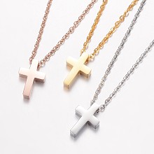 Honeyhandy 304 Stainless Steel Pendant Necklaces, with Lobster Clasps, Cross, Mixed Color, 18.11 inch(46cm)