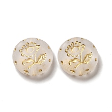 Transparent Acrylic Beads, Golden Metal Enlaced, Flat Round with Flower, Frosted, Clear, 18x5.5mm, Hole: 1.8mm, about 399pcs/500g