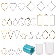 PandaHall Elite Resin Jewelry Making Kit, 50 pcs 9 Shapes Open Frame Bezels Hollow Frame Pendants, 50ml 100ml Measuring Cups Seamless with Tape for DIY Resin Crafts Charms Necklaces Earrings