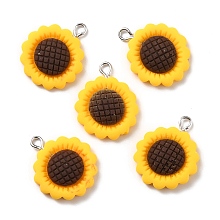 Honeyhandy Resin Pendants, with Platinum Iron Peg Bail, Sunflower, Gold, 24x19.5x5mm, Hole: 2mm