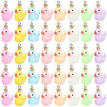 Honeyhandy 40Pcs 8 Colors Transparent Resin Pendants, Duck Charms with Crown, with Stainless Steel Color Plated 304 Stainless Steel Loops, Mixed Color, 23x17x13mm, Hole: 2mm, 5pcs/color