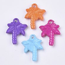 Honeyhandy Opaque Acrylic Pendants, Coconut Tree, Mixed Color, 28x22x6mm, Hole: 3mm, about 470pcs/500g