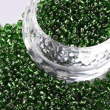 Honeyhandy 12/0 Glass Seed Beads, Silver Lined Round Hole, Round, Lime Green, 2mm, Hole: 1mm, about 30000 beads/pound