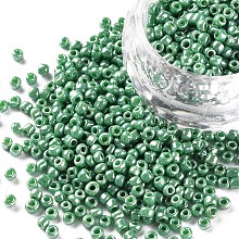 Honeyhandy Glass Seed Beads, Opaque Colors Lustered, Round, Medium Sea Green, 3mm, Hole: 1mm, about 10000pcs/pound