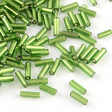 Honeyhandy Glass Bugle Beads, Silver Lined, Green, 4~4.5x2mm, Hole: 1mm, about 450g/bag, 14000pcs/bag