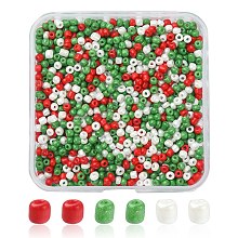 Honeyhandy 55.5G 3 Colors Baking Paint Glass Seed Beads, Opaque Colours Luster, Round, for Christmas, Mixed Color, 3~3.5x2mm, Hole: 1~1.2mm, 18.5g/color