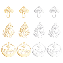 DICOSMETIC 12Pcs 6 Style Stainless Steel Pendants Delicate Mushroom Charm Pendant Golden Color Jewelry Finding Charm for Bracelet Necklace Earrings Keychain Craft