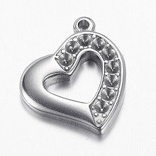 Honeyhandy 304 Stainless Steel Pendant Rhinestone Settings, Heart, Stainless Steel Color, Fit for 2mm Rhinestone, 23x20x3mm, Hole: 2mm