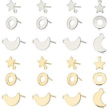 UNICRAFTALE About 72pcs 3 Shapes Earrings Posts Metal Hypoallergenic Ear Studs 304 Stainless Steel Stud Earring Findings for DIY Craft Jewelry Making Golden and Stainless Steel Color