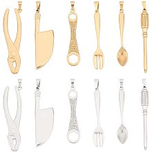 UNICRAFTALE 12pcs 6 Styles Kitchen Tableware Charms Stainless Steel Big Pendants Golden & Stainless Steel Color Hypoallergenic Charms for DIY Jewelry Making