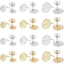 UNICRAFTALE 24pcs 2 Colors Flat Round Metal Earrings Stainless Steel Stud Earring Hypoallergenic Texture Earrings Studs with Earring Backs for DIY Jewelry Making 0.8mm Pin