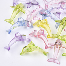 Honeyhandy Transparent Acrylic Pendants, Dolphin, Mixed Color, 25x48x33.5mm, Hole: 2mm, about 98pcs/500g