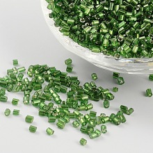 Honeyhandy 11/0 Two Cut Glass Seed Beads, Hexagon, Silver Lined Round Hole, Green, Size: about 2.2mm in diameter, about 4500pcs/50g