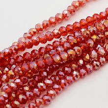 Honeyhandy Electroplate Glass Beads Strands, AB Color Plated, Faceted, Rondelle, Red, 3x2mm, Hole: 1mm, about 165~169pcs/strand, 15~16 inch(38~40cm)