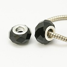 Honeyhandy Silver Color Black Fascinating Faceted Glass Beads Fit European Jewelry Charm Bracelets & Necklace, about 14mm wide, 9mm long, hole: 5mm