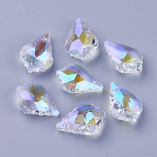 Honeyhandy Faceted Glass Pendants, Leaf, Clear AB, 22x15.5x8.5mm, Hole: 1mm