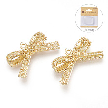 Honeyhandy Brass Charms, Real 18K Gold Plated, Bowknot, 12.5x22.5x3.5mm, Hole: 1mm