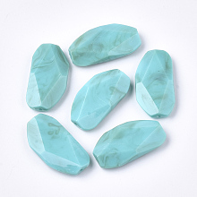 Honeyhandy Acrylic Beads, Imitation Gemstone, Faceted, Pea, Dark Turquoise, 31x16.5x6mm, Hole: 1.2mm