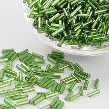 Honeyhandy Glass Bugle Beads, Silver Lined, Lime Green, 6~8x1.8mm, Hole: 0.6mm, 1250pcs/50g