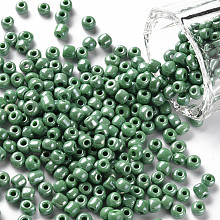 Honeyhandy Glass Seed Beads, Opaque Colors Lustered, Round, Medium Sea Green, 4mm, Hole: 1.5mm, about 1000pcs/100g