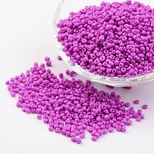 Honeyhandy 8/0 3mm Baking Paint Glass Seed Beads Loose Spacer Beads, Magenta, 3mm, Hole: 1mm, about 962pcs/50g