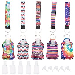 Gorgecraft DIY Travel Bottle Set Kits, Eychain Lanyard with Hand Sanitizer Keychain Holders, Transparent Plastic Squeeze Bottles, Mixed Color, Plastic Bottles: 7.9x2.3x3.2mm, capacity: 30ml, 5pcs/set