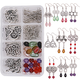 SUNNYCLUE DIY Earring Set, with Trinity Knot Links, Tibetan Style Alloy Triquetra Pendants and Glass Beads, Irish, Mixed Color, 11x7x3cm