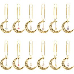 OLYCRAFT 12Pcs Moon and Star Paperclips 3.8 Inch Alloy Pendant Paper Clip with Moon Star Charms Metal Paper Clips for Paper Document Note Sorting and Organizing - 6 Colors