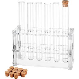 OLYCRAFT 12 Pcs Glass Test Tubes with Rack Cork Stoppers Clear Test Tubes with Acrylic Holder 6 Holes Tubes Rack Kit for Scientific Experiments Decorations and Crafts 6.3 Inch Long