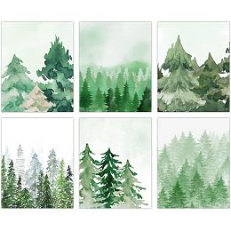 SUPERDANT Forest Canvas Print Wall Art Green Watercolor Forest Pine Trees Floral Nature Woodland Nursery Decor 6PCS Multicolor Unframed Artwork for Living Room Bedroom