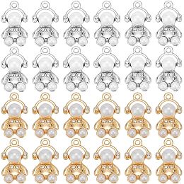 SUNNYCLUE 1 Box 32Pcs Teddy Bear Charms Bulk Alloy Mini Cute Animal Rhinestone Plastic Pearl Silver Bears Gold Dangle Charm for Jewelry Making Charms Necklace Bracelet Earring Women Beginners Adults