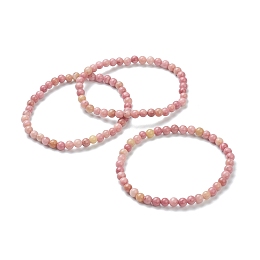 Honeyhandy Natural Wood Lace Stone Beaded Stretch Bracelets, Round, Beads: 4~5mm, Inner Diameter: 2-1/4 inch(5.65cm)