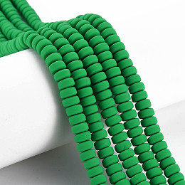 Honeyhandy Handmade Polymer Clay Beads Strands, for DIY Jewelry Crafts Supplies, Flat Round, Green, 6~7x3mm, Hole: 1.5mm, about 113~116pcs/strand, 15.55 inch~16.14 inch(39.5~41cm)