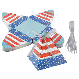 BENECREAT 42 Set Independence Day Triangle Pyramid Gift Boxes with Ribbon, 3.5x3.5x3.8inch Chocolate Candy Paper Gift Boxes for Grad Party Supplies