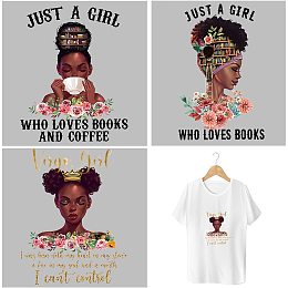 CREATCABIN 3pcs Black Girl Iron On Stickers Set Heat Transfer Patches for Clothing Design Washable Heat Transfer Stickers Decals Just A Girl for Clothes T-Shirt Jackets Hats Jeans Bags Diy Decorations