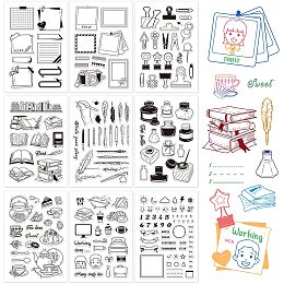 GLOBLELAND 9 Sheets Silicone Clear Stamps Seal for Card Making Decoration and DIY Scrapbooking(Calendar Planner, Clip, Book, Pen, Ink, Daily Life, Sweet Tea Time)