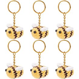 NBEADS 6 Pcs Crochet Bee Keychain, Knitting 3D Bumblebee Key Chain Cute Car Keyring Charm Handmade Keychain Accessories Purse Pendant for Bag Phone Car Wallet Lanyard Party Favors Gifts