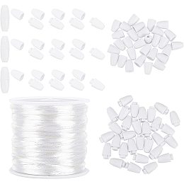 Pandahall Elite 30 Set 24mm Plastic Break Away Safety Clasp Buckle with 10m Nylon Braided String Cords for Bracelets Necklaces DIY Jewelry Craft Making, White