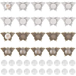 PandaHall Elite 40pcs Butterfly Blank Bezel Pendant Trays Set, 20pcs Animal Charm Base and 20pcs Glass Cabochon Dome Tiles for Wedding Bouquet Photo DIY Bridal Charm, Antique Bronze & Antique Silver