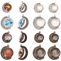 SUNNYCLUE 48pcs 2 Size Moon Rotation Double Side Pendant Tray Kit 16pcs Round Blank Bezel Pendant Trays Base Cabochon Settings with 32pcs Clear Glass Cabochons Dome for DIY Jewelry Making Findings