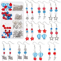 SUNNYCLUE 1 Box DIY 10 Pairs American Flag Patriotic Red Blue Dangle Earrings Making Kit 4th of July Independence Day Gift for Jewelry Making DIY Earrings Crafts Instruction, Antique Silver