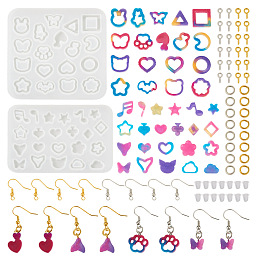 DIY Earring Making Kits, including Star/Heart/Flower Silicone Molds, Brass Earring Hooks & Jump Rings, Plastic Ear Nuts, Iron Screw Eye Pin Peg Bails, Platinum & Golden, 302pcs/set